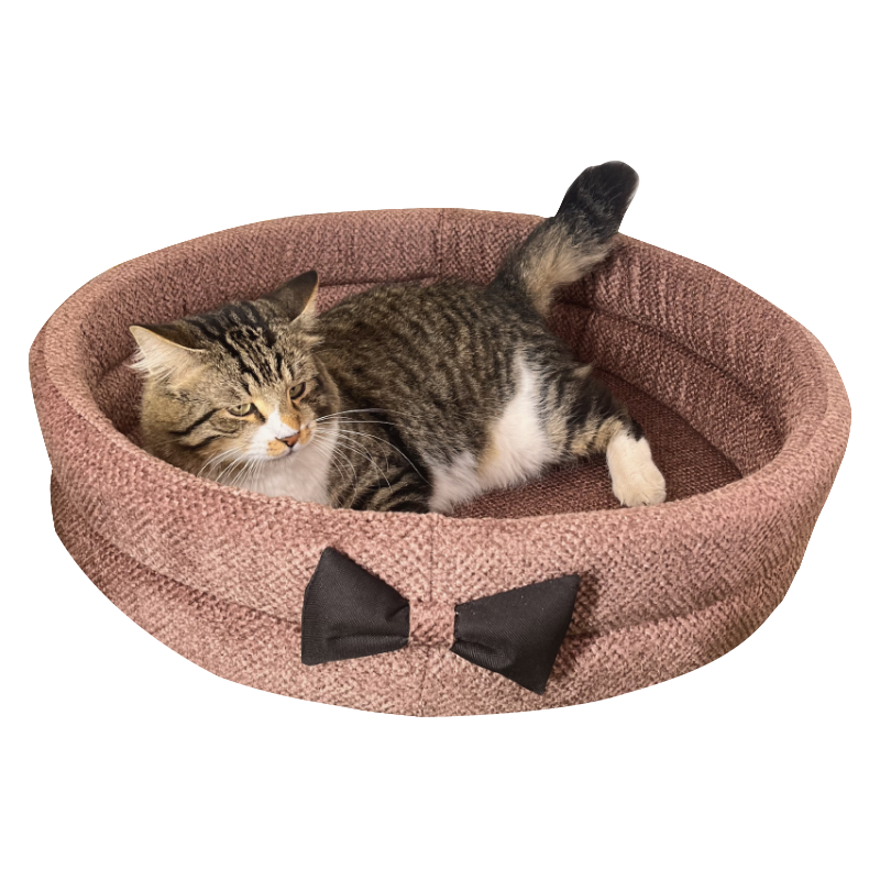 PANIER ROND AVEC PAPILLON POUR CHAT ET CHIEN COULEUR MARRON CLAIR