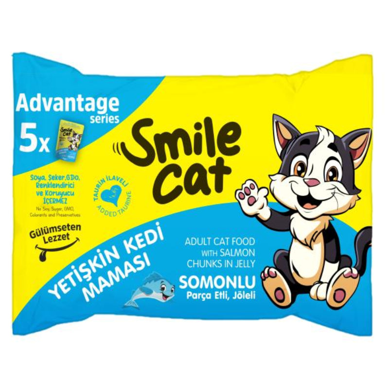 SMILE CAT - POCHON ADULT CHAT AU SAUMON GELEE 5*85GR