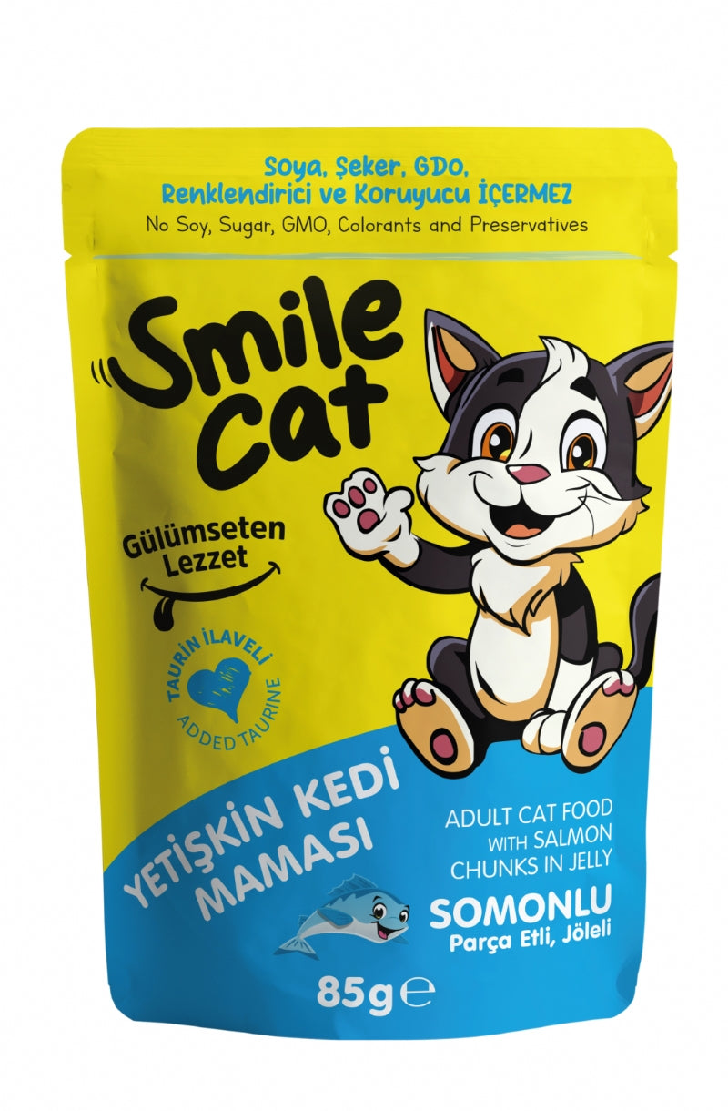 SMILE CAT - POCHON ADULT CHAT AU SAUMON GELEE 5*85GR